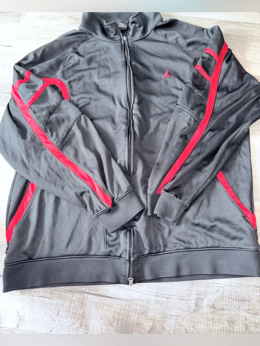VTG Jordan Jacket Mens 2XL Black Red Full Zip Track Warm Up NBA Basketball Y2K